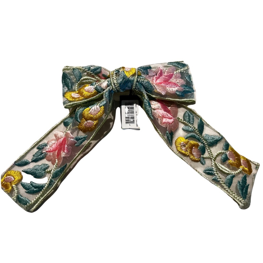 L. Erickson Pink/Green Flower Bow/Hair Clip NWT